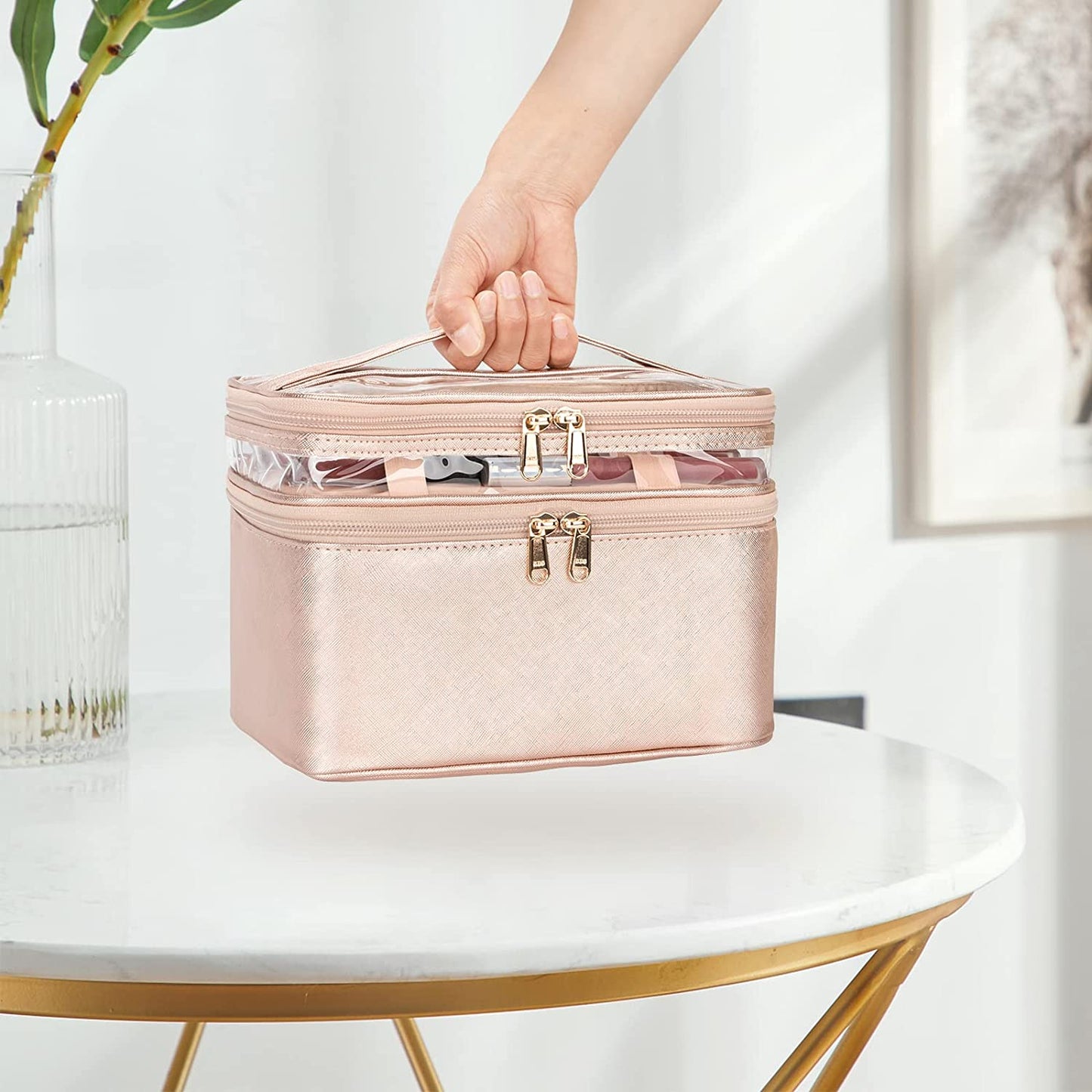 Double Layer Large Rose Golden Makeup Bag