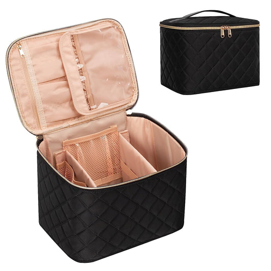 Embossed Rhombus Black Large Travel Makeup Bag