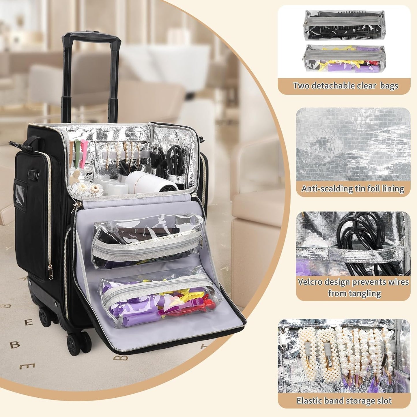 Hairstylist Traveling Case with four 360° Rotatable Wheels