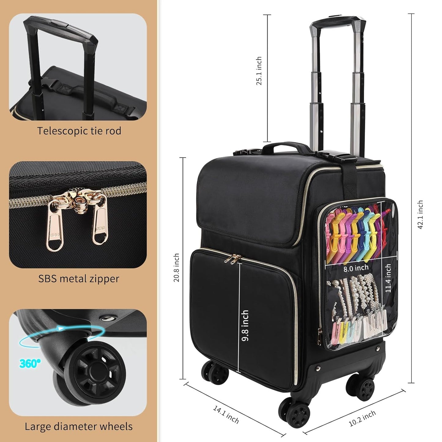 Hairstylist Traveling Case with four 360° Rotatable Wheels