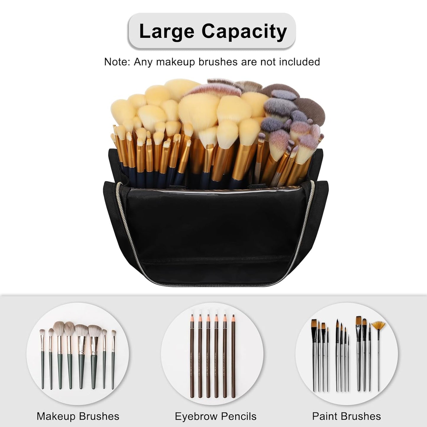 Large Capacity Foldable Travel Makeup Brushes Case Makeup Bag with Detachable Dividers