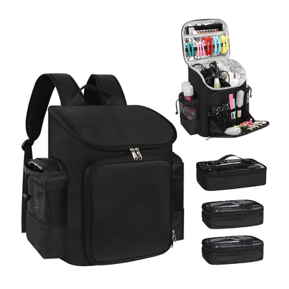 Large Capacity Hairdresser Bag with 3 Clear Makeup Bags