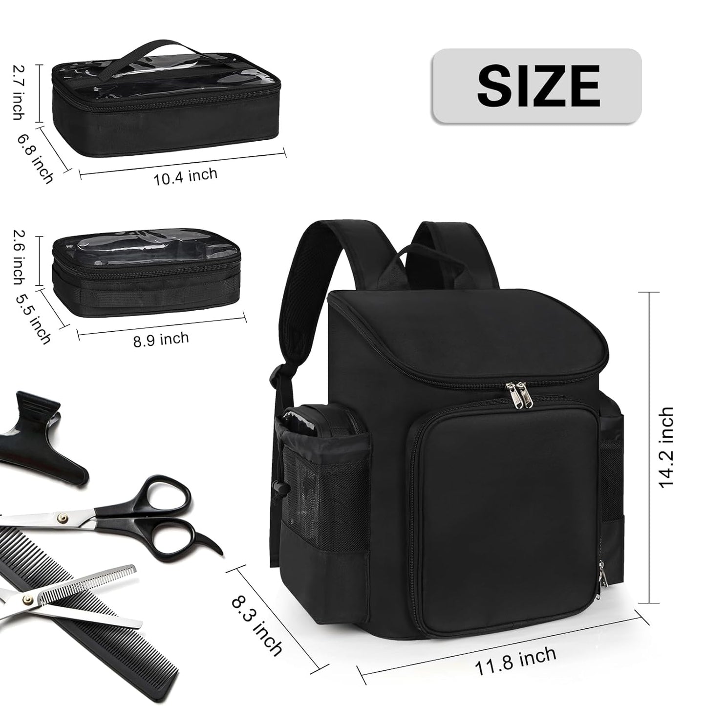 Large Capacity Hairdresser Bag with 3 Clear Makeup Bags