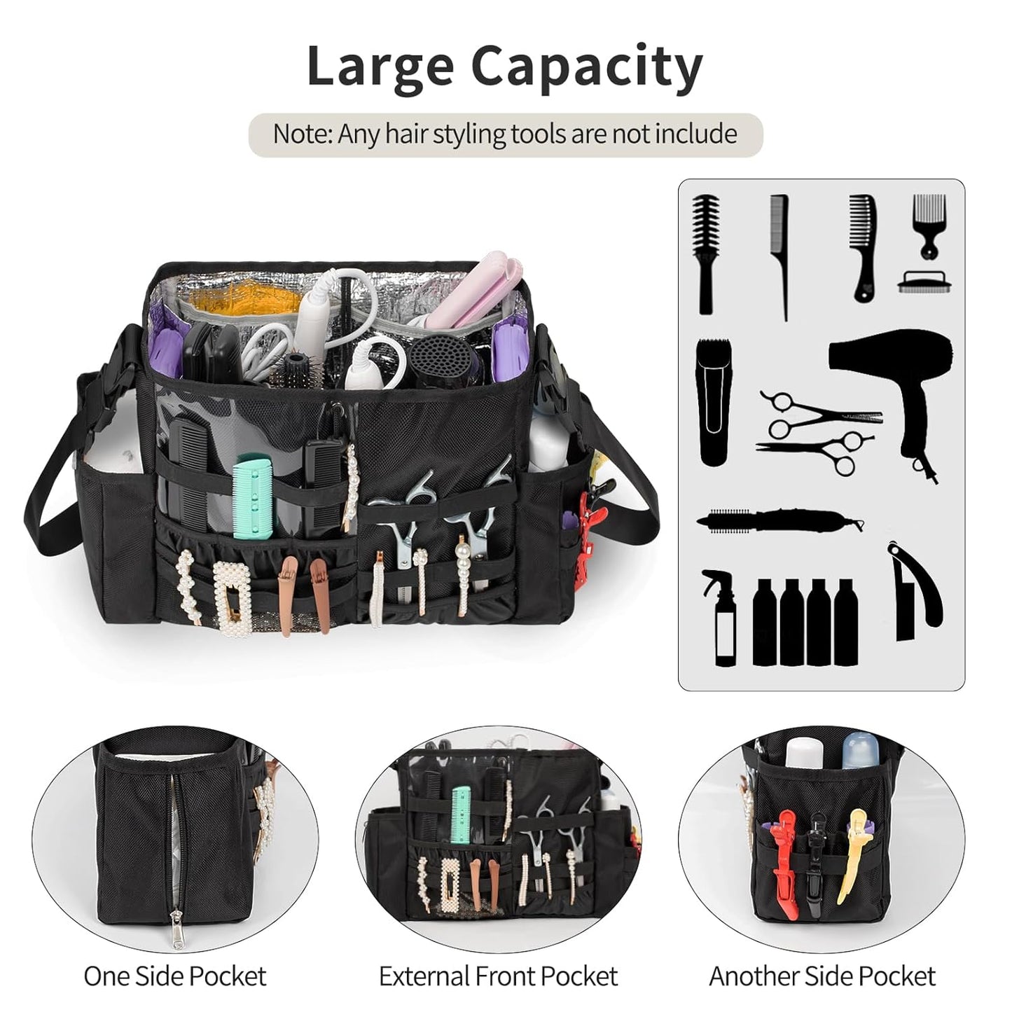 Large Capacity Hairdressing Bag with Shoulder Strap and Waist Bel and Heat Insulation Material