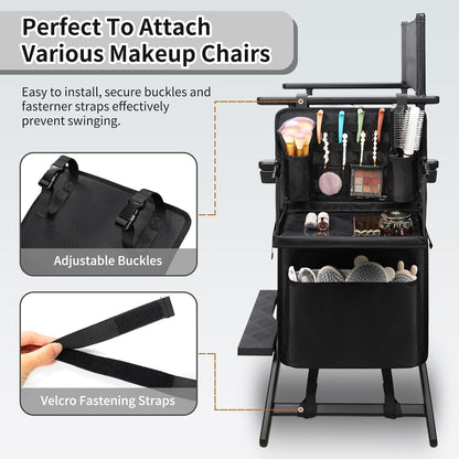 Large Capacity Side Hanging Storage Bag for Makeup Chair with Waterproof Detachable Board