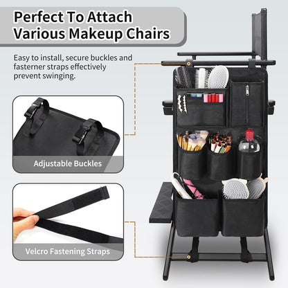 Large Capacity Side Hanging Storage Bag for Makeup Chair with Multiple Pockets