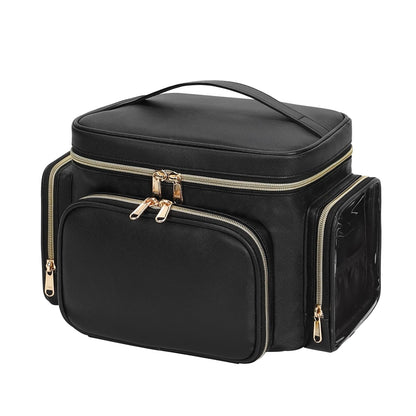 Large Makeup Bag with Makeup Brush Compartment & Two Side Pockets