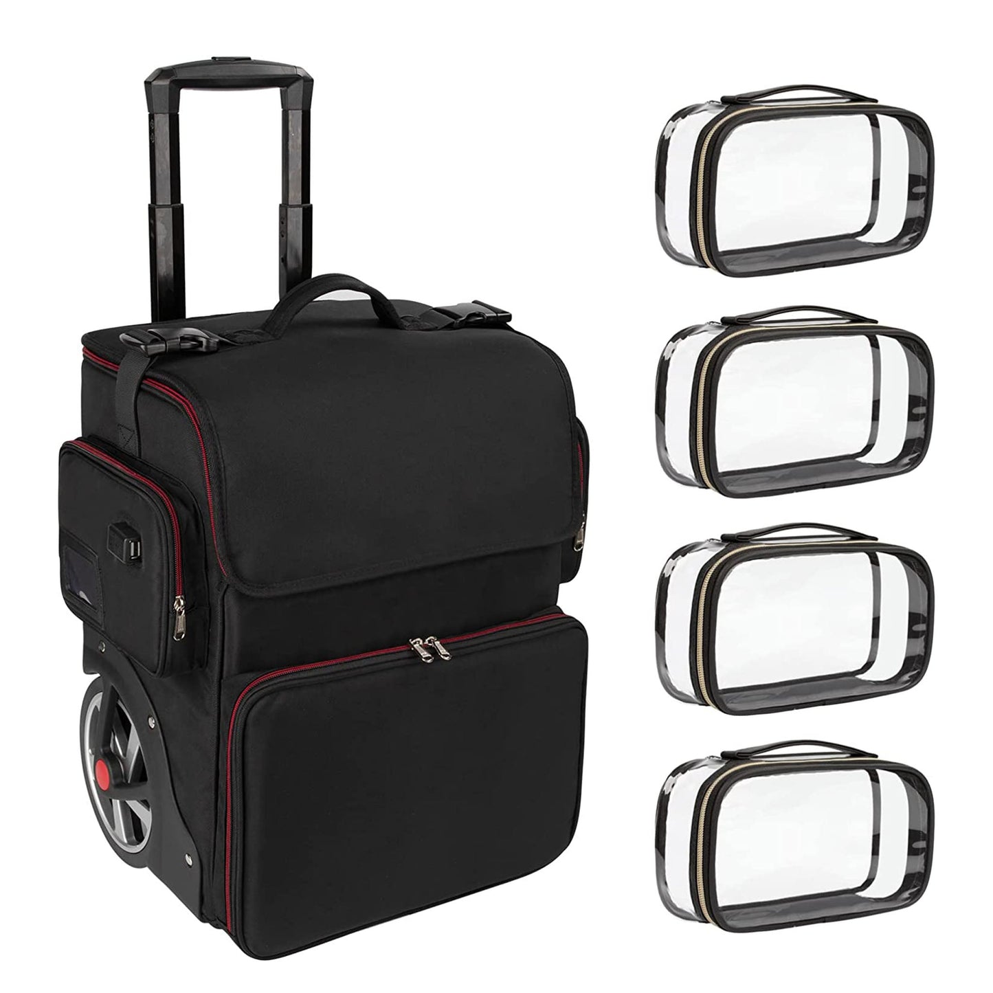 Large Makeup Train Case with 4 Clear Makeup Bags Set for Hairstylist