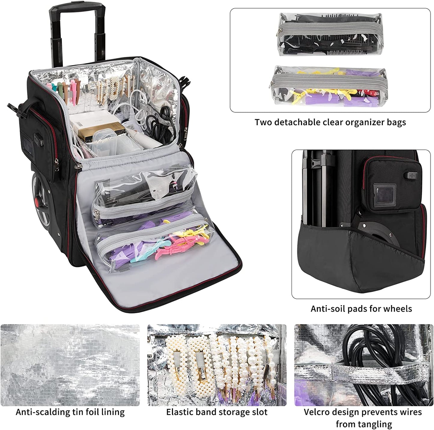 Large Makeup Train Case with 4 Clear Makeup Bags Set for Hairstylist