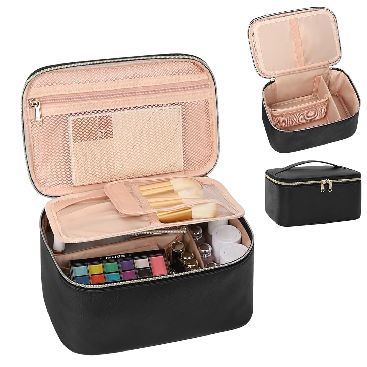 Large Travel Makeup Bag Organizer with Brush Compatrment