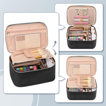 Large Travel Makeup Bag Organizer with Brush Compatrment