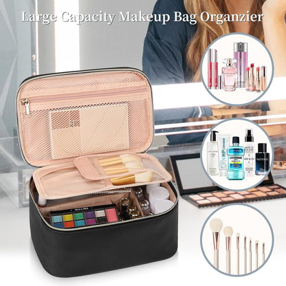 Large Travel Makeup Bag Organizer with Brush Compatrment