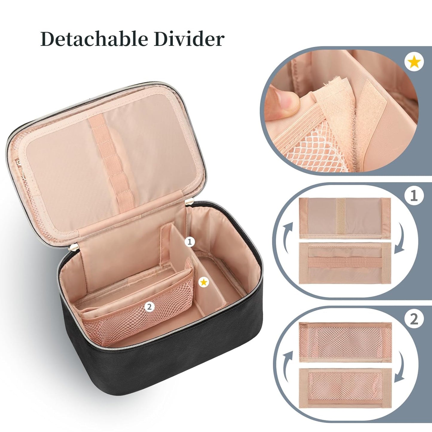 Large Travel Makeup Bag Organizer with Brush Compatrment