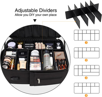 New Professional  Extra Large Makeup Bag for Makeup Artists, with Adjustable Plastic Divider (Black)