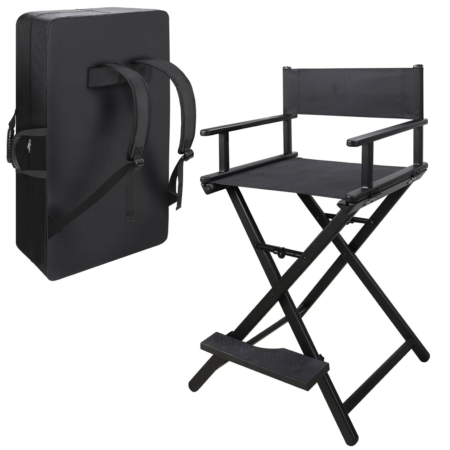 Portable Makeup Artist Chair with Two Side Storage Bags and Footrest and Backpack Tote Bag