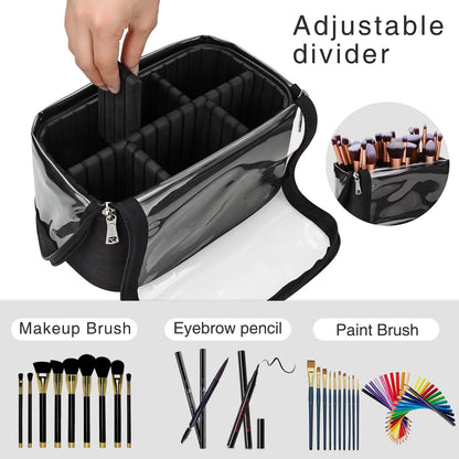 Makeup Brush Case with Shoulder Strap and Adjustable Divider (Large Black)