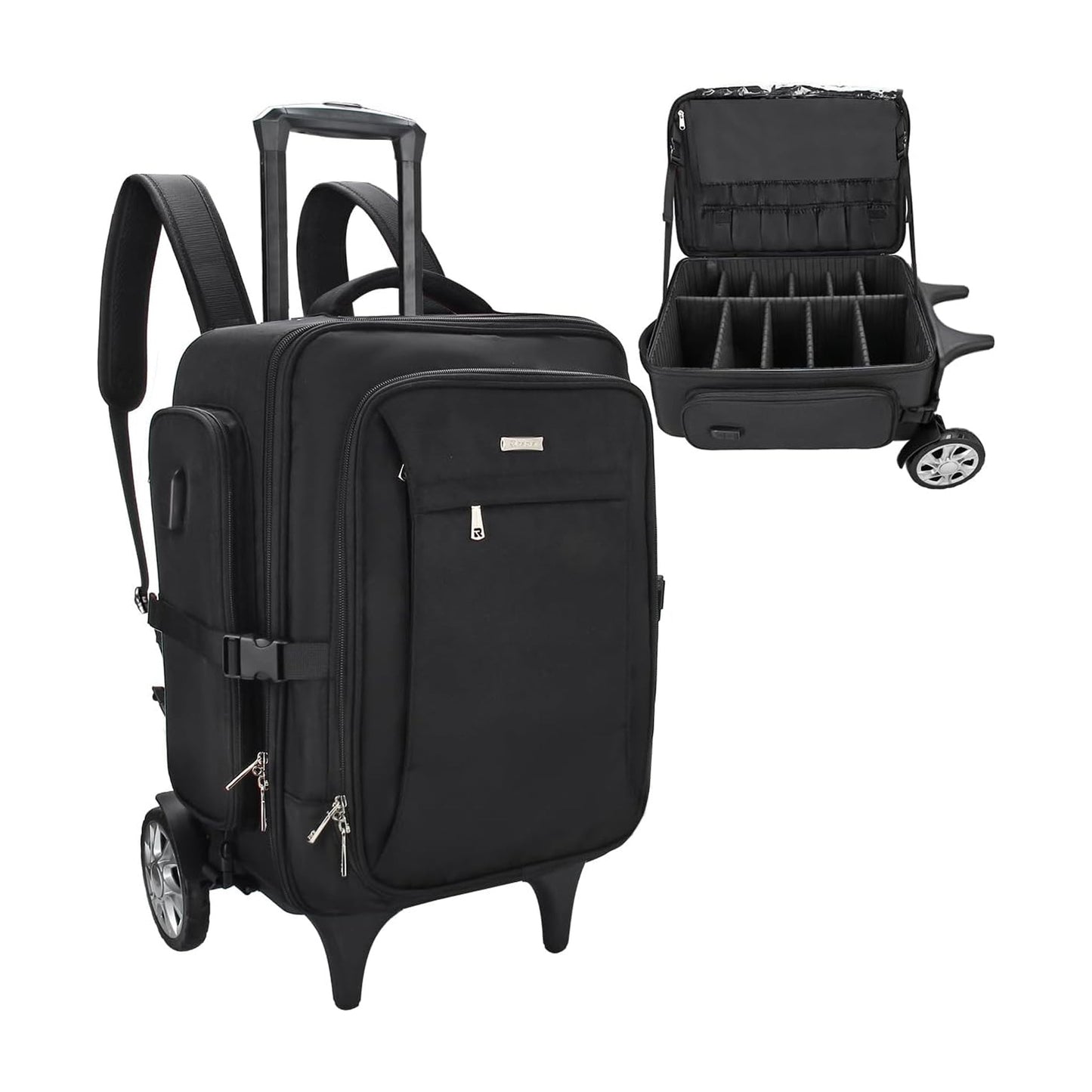 Rolling Black Super Large Professional Trolley Makeup Backpack