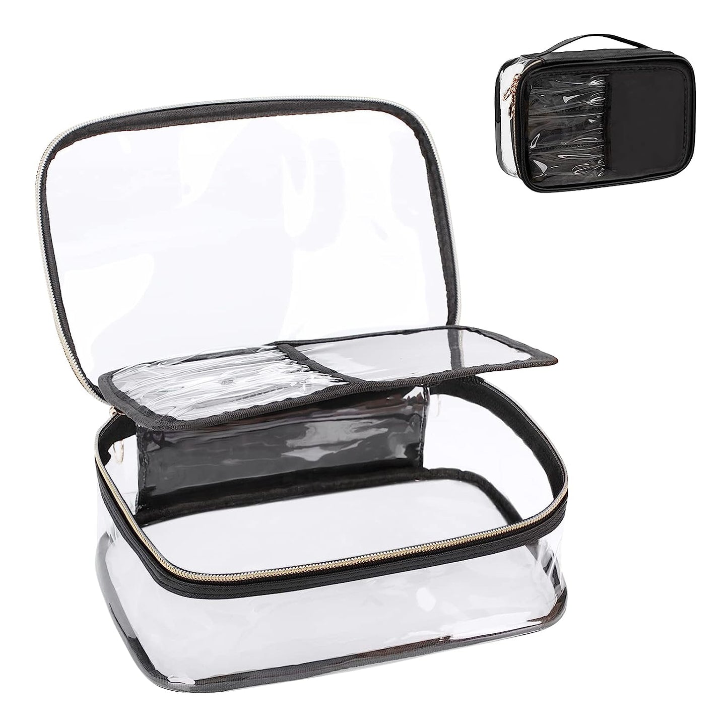 Portable Clear Large Makeup Bag with Divider Makeup Brush Compartment