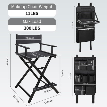 Portable Makeup Artist Chair with Two Side Storage Bags and Footrest and Backpack Tote Bag