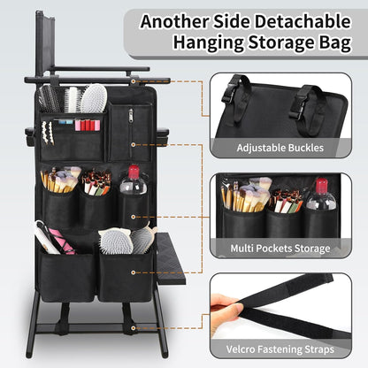 Portable Makeup Artist Chair with Two Side Storage Bags and Footrest and Backpack Tote Bag