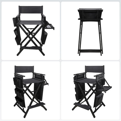 Portable Makeup Artist Chair with Two Side Storage Bags and Footrest and Backpack Tote Bag