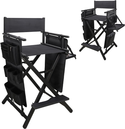 Portable Makeup Artist Chair with Two Side Storage Bags and Footrest and Backpack Tote Bag