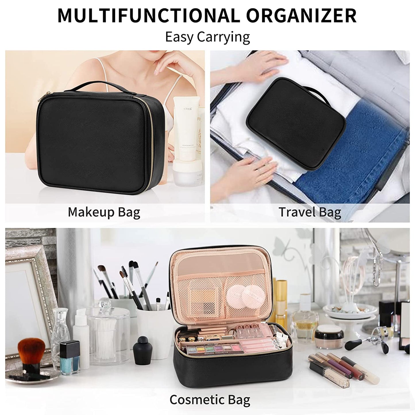 Potable Large Black Travel Makeup Bag