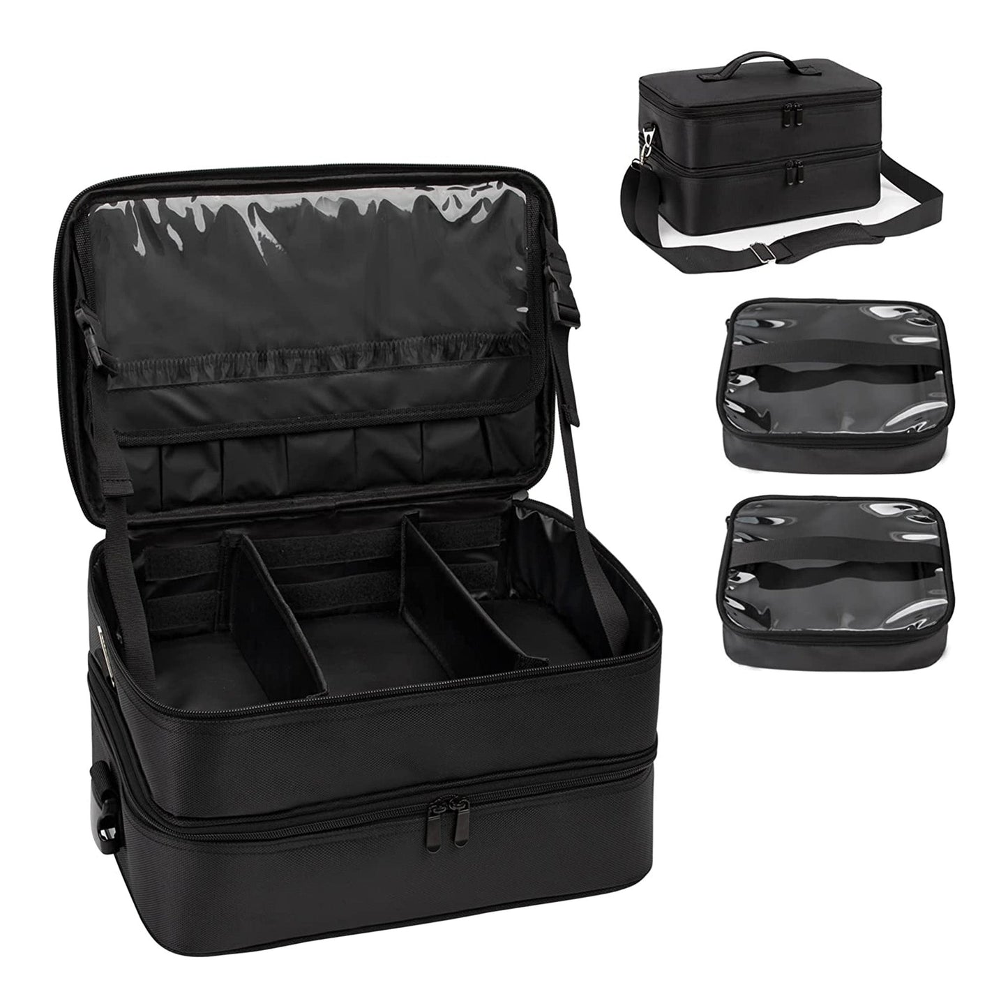 Large Barber Case,Rolling Travel Cosmetic Train Case with Anti-scalding layer of tin foil,Black