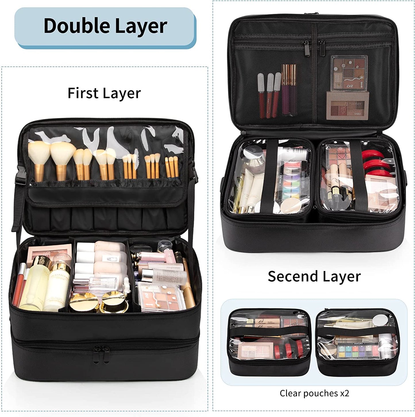 Professional Double Layer Large Travel Makeup Case