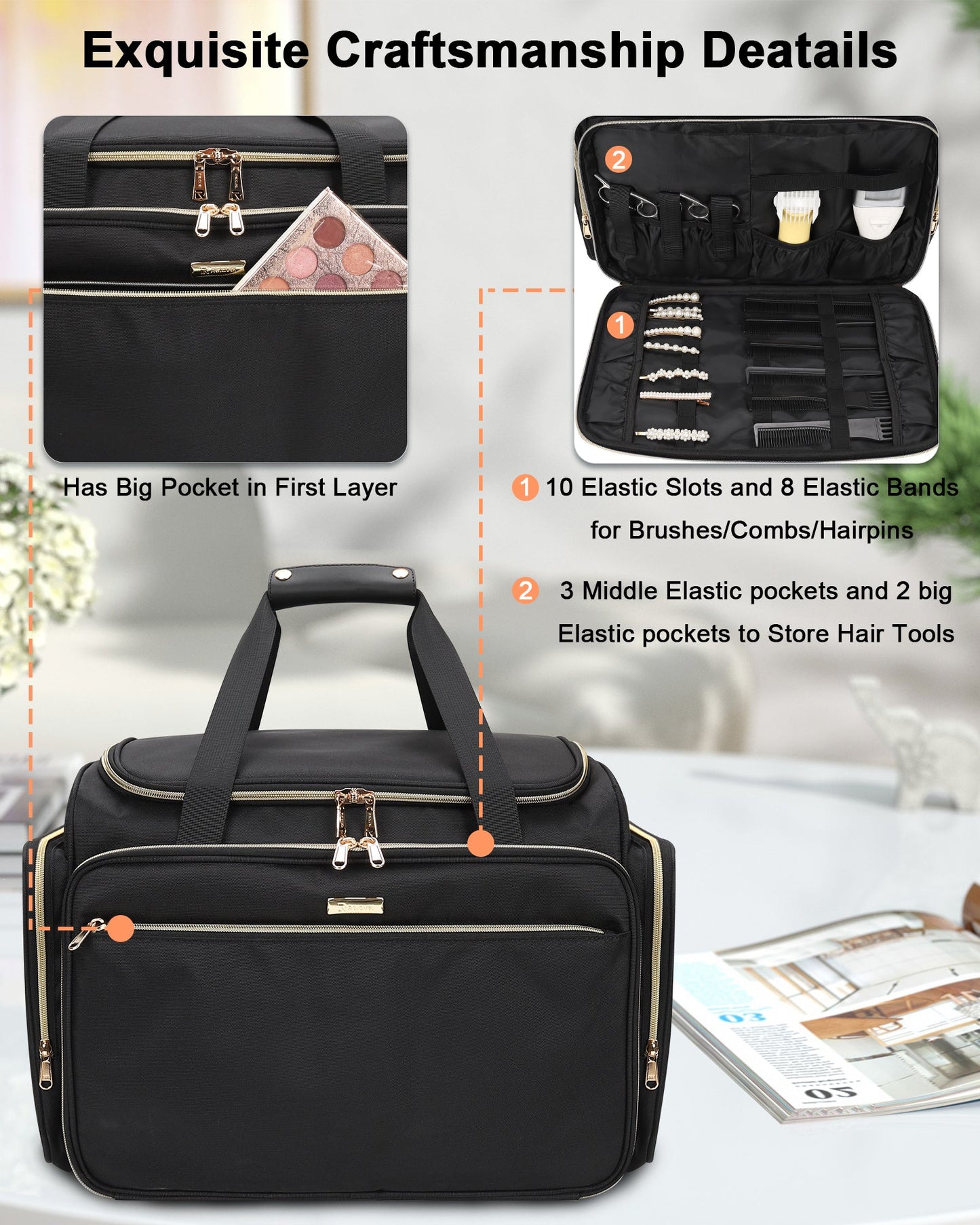 Professional Extra Large Hairstylist Traveling Bag with Two Detachable Small Bags