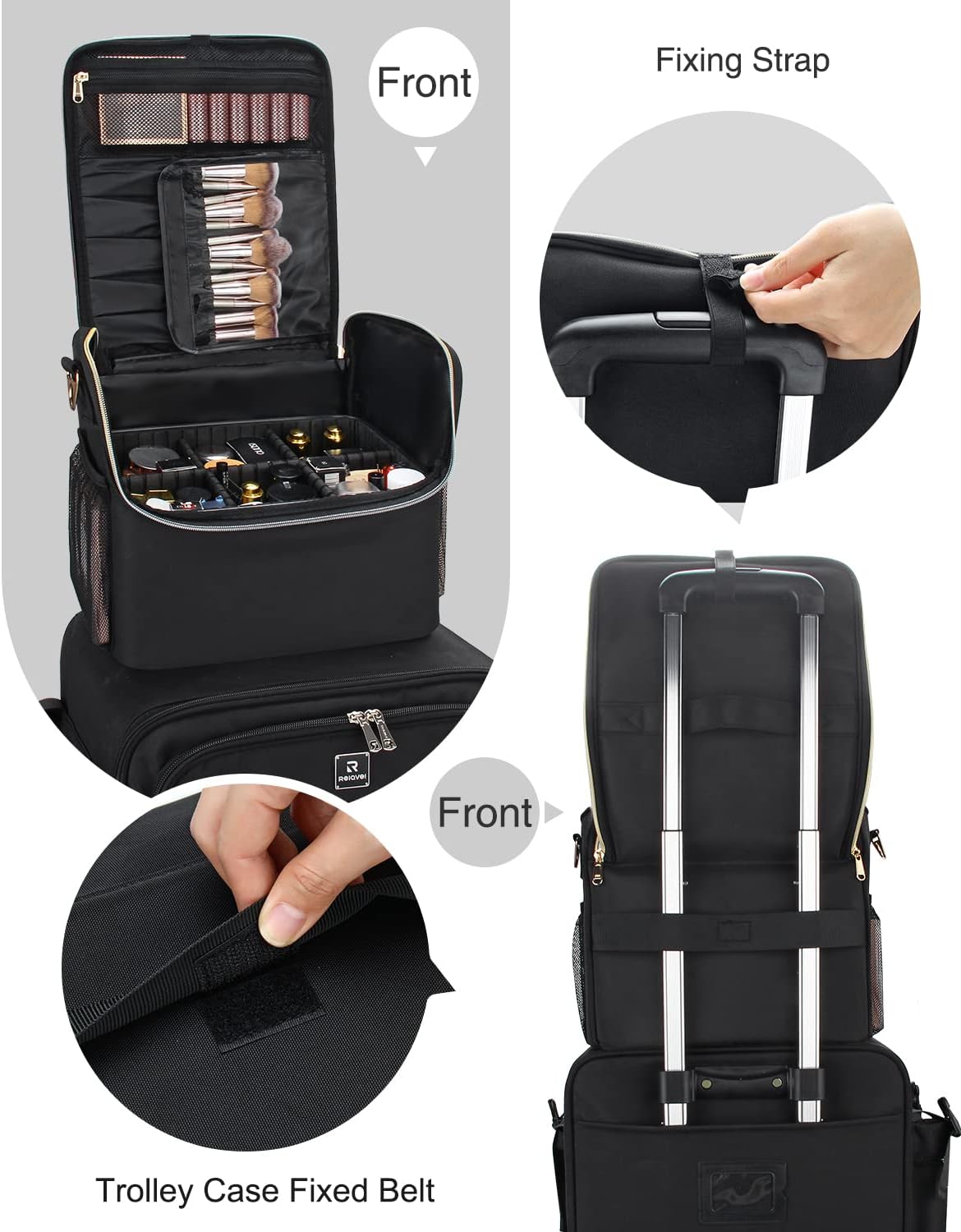 Professional Large Travel Makeup Bag with 4 Clear Bag and Adjustable Dividers and Shoulder Strap