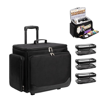 Rolling Extra Large Hairdresser Makeup Train Case with Heat Resistant Lining for Hot Hair Tools