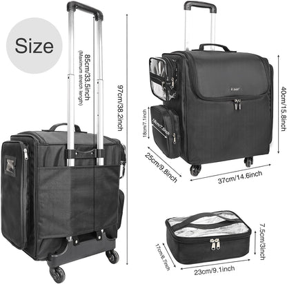 Rolling Hairstylist Makeup Train Case with 4 Wheels