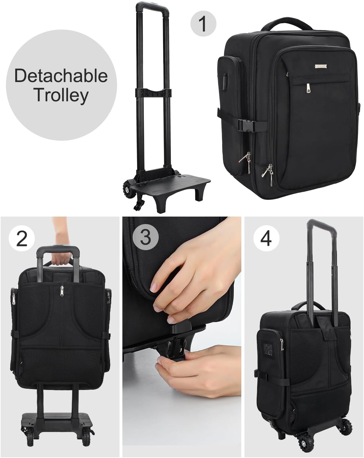 Rolling Black Super Large Professional Trolley Makeup Backpack