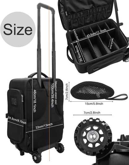 Rolling Black Super Large Professional Trolley Makeup Backpack