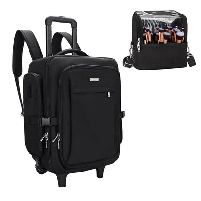 Rolling Black Super Large Professional Trolley Makeup Backpack