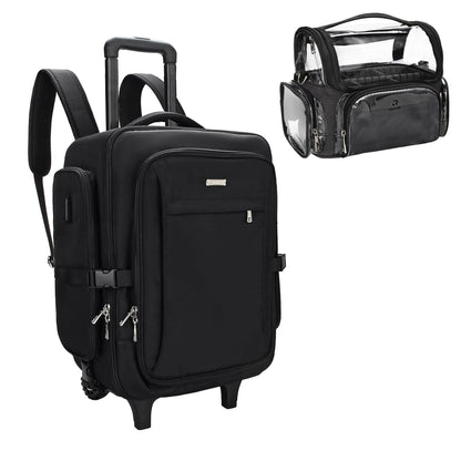 Rolling Black Super Large Professional Trolley Makeup Backpack