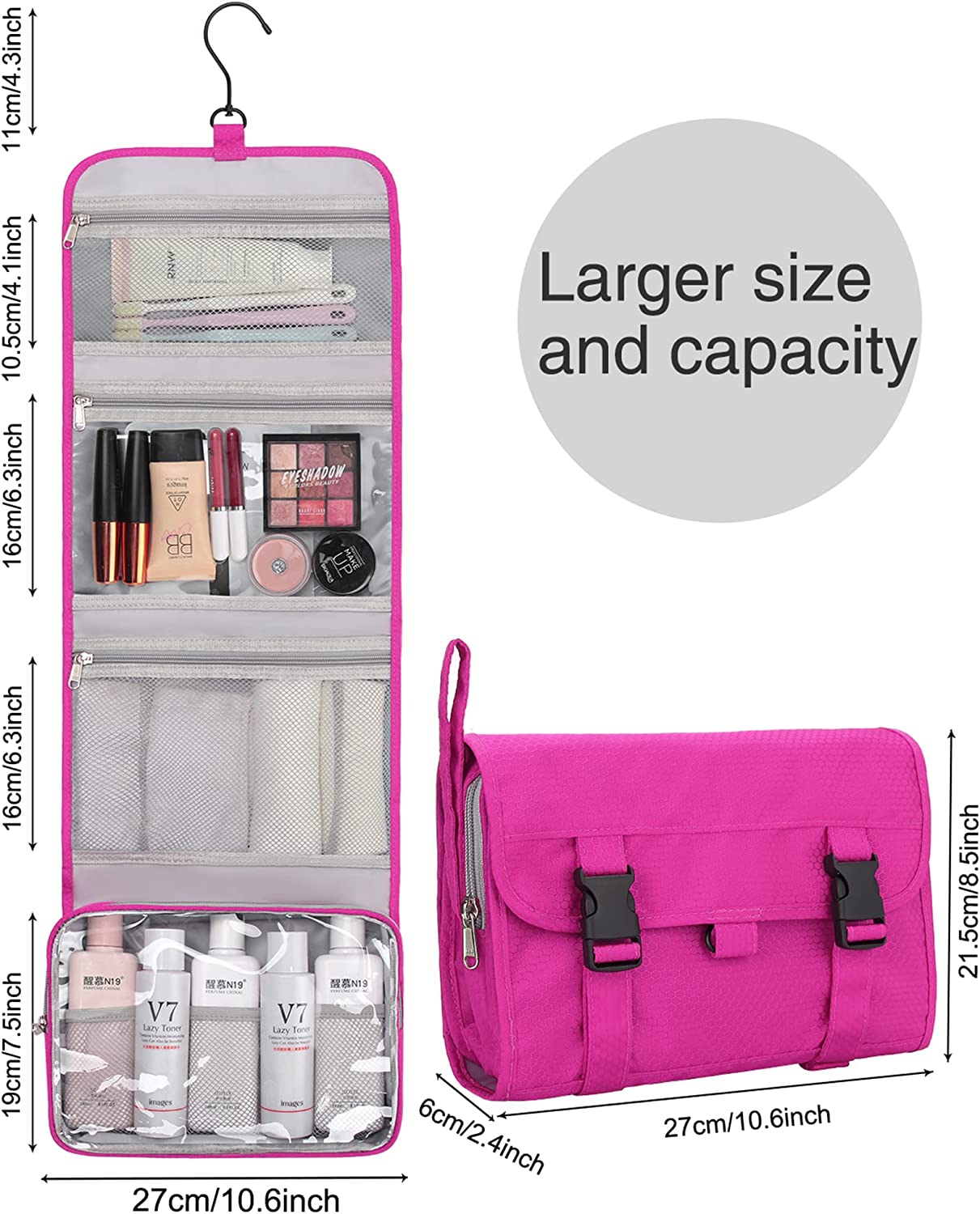 Relavel Travel Hanging Toiletry Bag（Hot Pink）