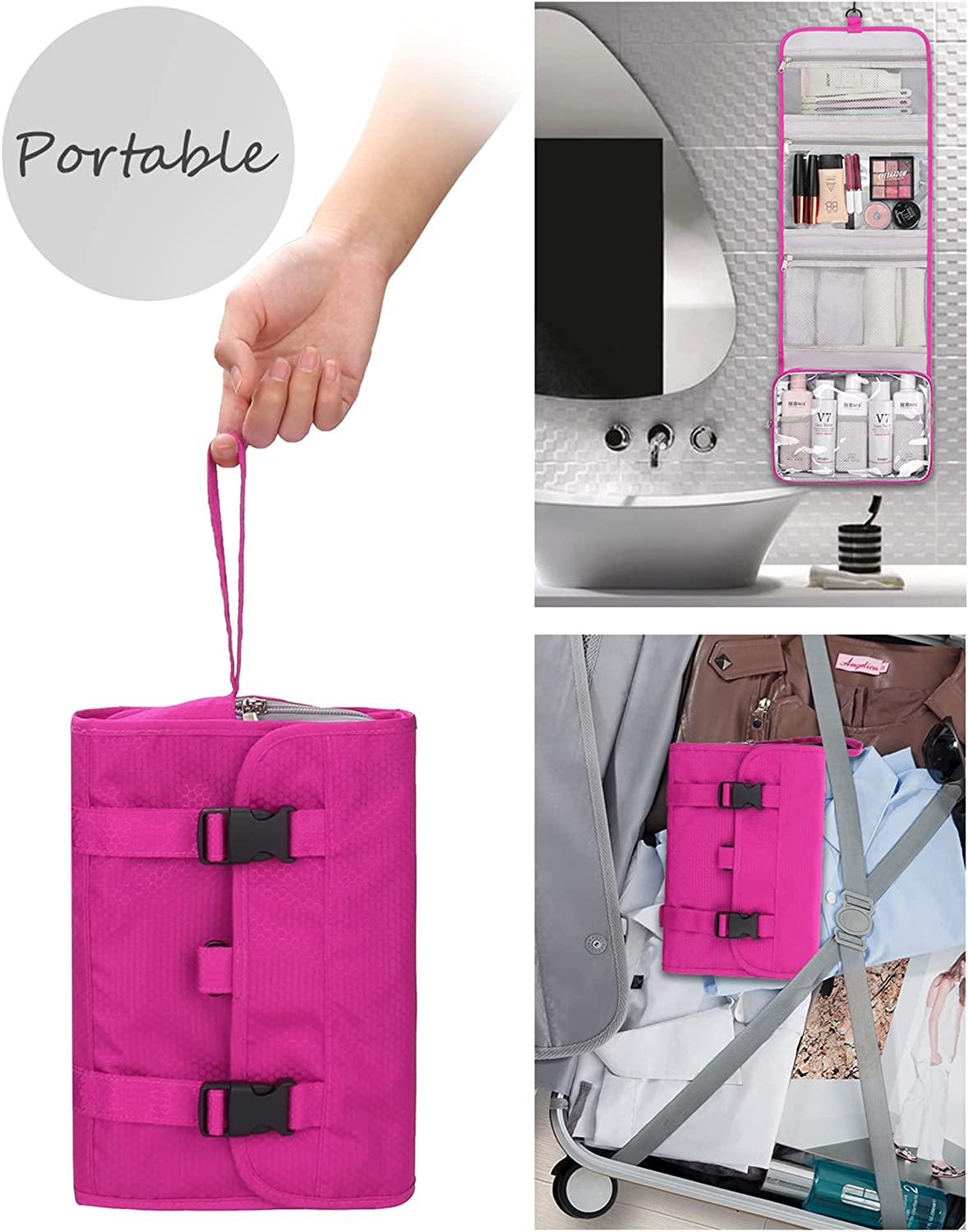 Relavel Travel Hanging Toiletry Bag（Hot Pink）