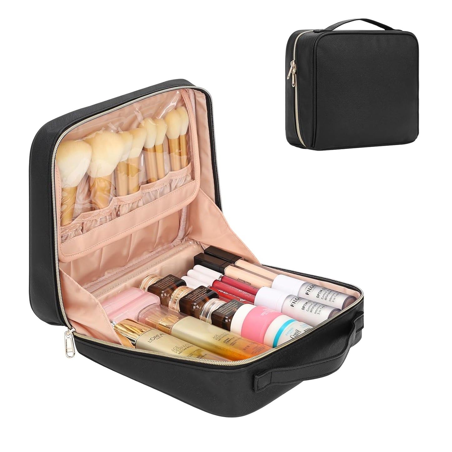 90° Wide Open for Easily Access, Waterproof Travel Makeup Bag