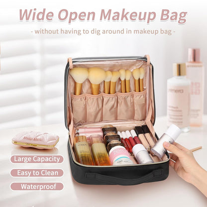 90° Wide Open for Easily Access, Waterproof Travel Makeup Bag