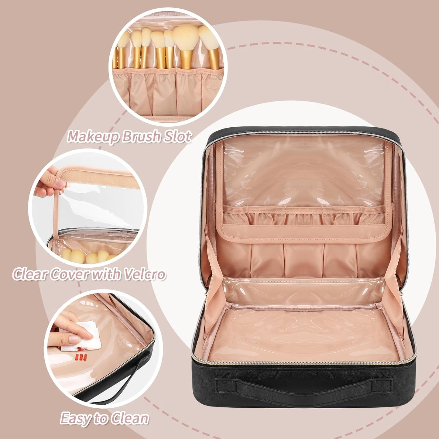 90° Wide Open for Easily Access, Waterproof Travel Makeup Bag