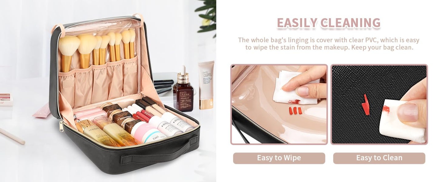 90° Wide Open for Easily Access, Waterproof Travel Makeup Bag