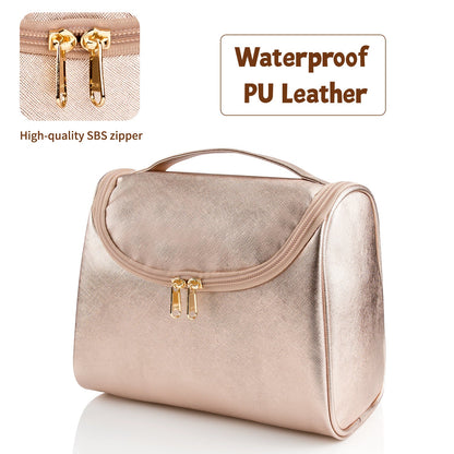 Travel Makeup Bag, Ethereal Cosmetic Bag for Women Portable Makeup Organizer Bag PU Leather Toiletry Bag Waterproof ( Rose Gold )