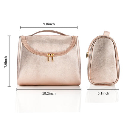 Travel Makeup Bag, Ethereal Cosmetic Bag for Women Portable Makeup Organizer Bag PU Leather Toiletry Bag Waterproof ( Rose Gold )