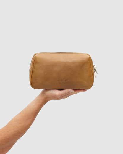 Otto Dopp Kit Matt Tan - Leather Toiletry Bag