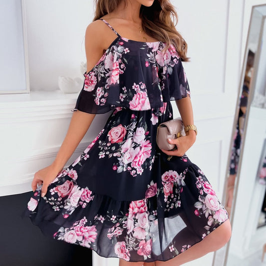 Floral Print Spaghetti Strap Sleeveless Dress