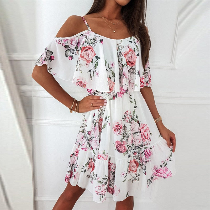 Floral Print Spaghetti Strap Sleeveless Dress