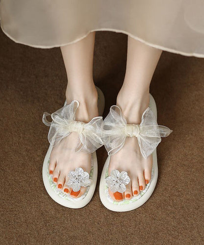 Soft Platform Thong Sandals White Bow Slide Sandals