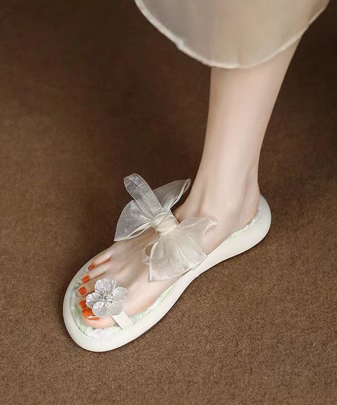 Soft Platform Thong Sandals White Bow Slide Sandals